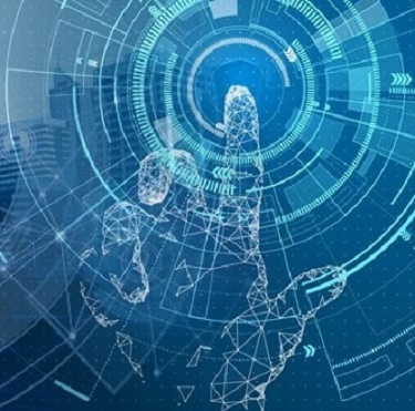 Abstracte weergave digitalisering met hand in data