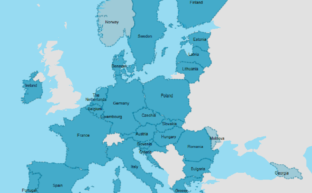 EMN-leden Europese Unie (plus Noorwegen; waarnemende leden: Georgië, Moldavië)