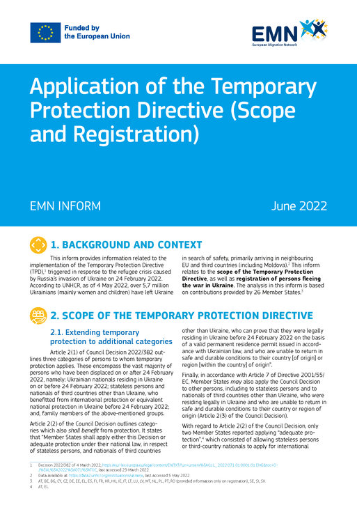 EMN Inform Toepassing van de Richtlijn Tijdelijke Bescherming voor vluchtelingen uit Oekraïne (reikwijdte en registratie)