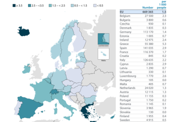 Kaartje aantal asielaanvragen in de EU/EFTA per land